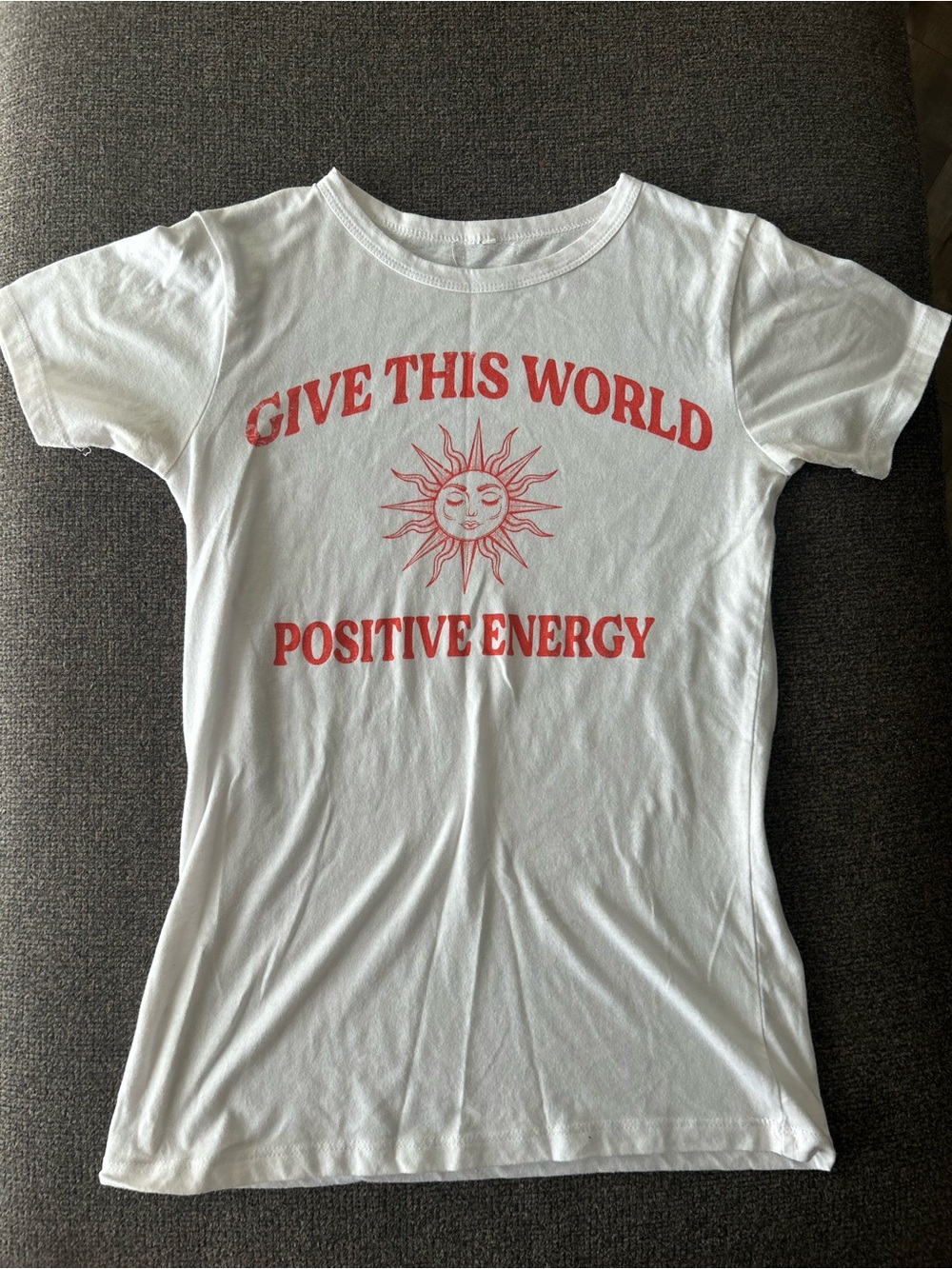 Positive Energy Sun Graphic Tee - White with Red Print